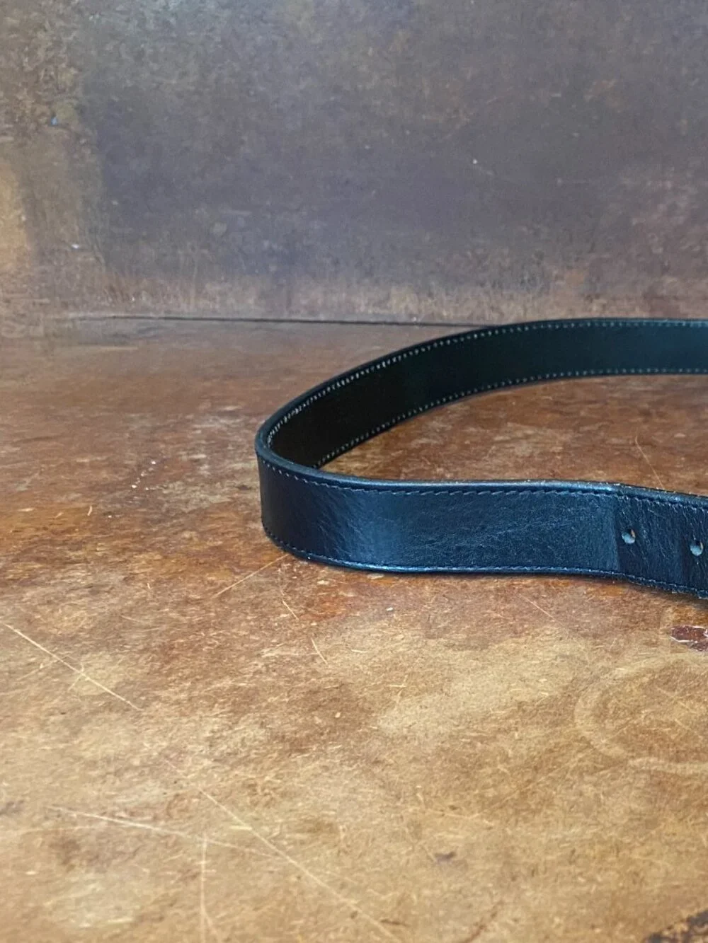 Vintage Black Leather Belt Size 38